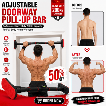 Adjustable Doorway Pull-Up Bar – 50% OFF – Heavy-Duty 200kg Capacity – No Screws, No Damage – Full Body Home Workouts – Adjustable 75-100cm – Comfortable Foam Grip – Build Strength, Muscle & Definition